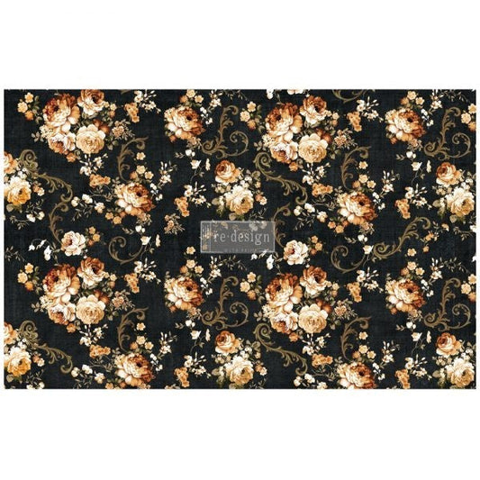 Dark Floral Decoupage tissue paper 1 sheet Redesign with Prima - Same Day Shipping - Mulberry Paper - Furniture Decoupage Paper