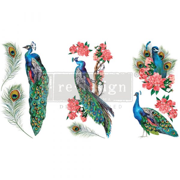Royal Peacock small transfer by Redesign with Prima 6"x12" - Same Day Shipping - Rub On transfers - Decor transfers - furniture transfers - belleandbeau850