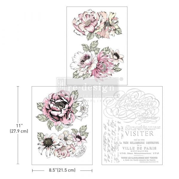 Desert Rose middy transfers by Redesign with Prima 8.5" x 11" - Same Day Shipping - Rub On Decals- Decor transfers - Floral Decor