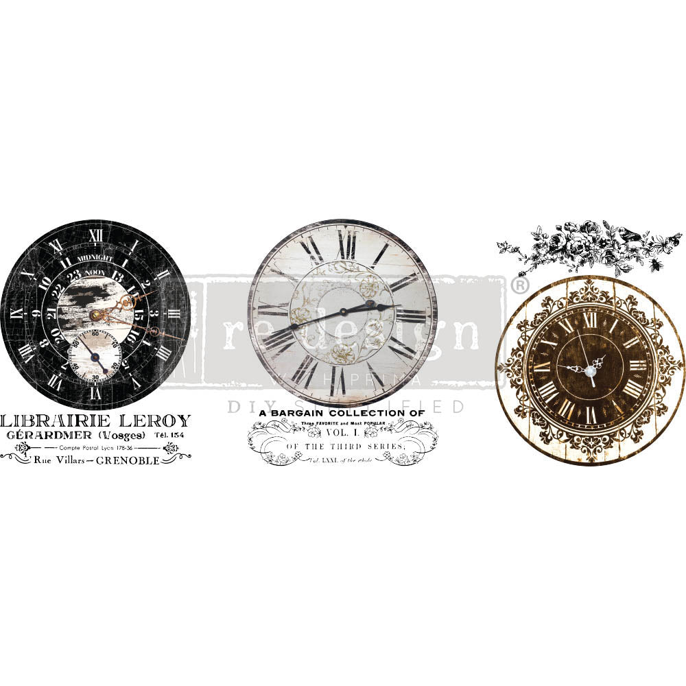 Vintage Clocks mid size transfer by Redesign with Prima 8.5 "x 11" - Same Day Shipping - Rub On transfers - Decor transfers - furniture transfers - belleandbeau850