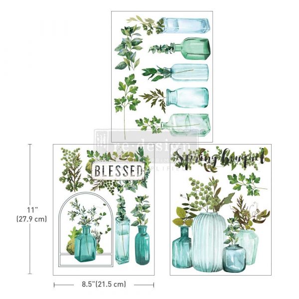 Vintage Greenhouse middy transfers by Redesign with Prima 8.5" x 11" - Same Day Shipping - Rub On Decals- Decor transfers - Floral Decor