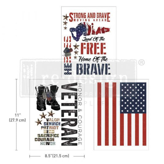 Veteran mid size transfer by Redesign with Prima 8.5 "x 11" - Same Day Shipping - Rub On transfers - Decor transfers - furniture transfers