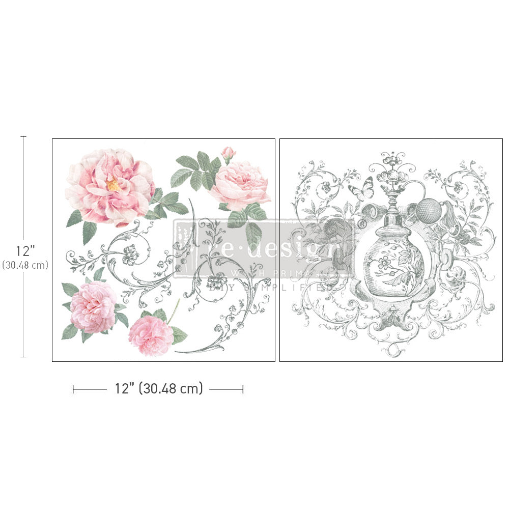 Odeur De Rose Maxi transfers - Redesign with Prima 12" x 12" - Same Day Shipping - Rub On Decals- Decor transfers - French Decor Transfer