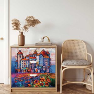 Village in Color A-1 Fiber Decoupage Paper by redesign with Prima 23.4"x33.1" - Same Day Shipping - Furniture Decoupage - Large Paper Decoupage
