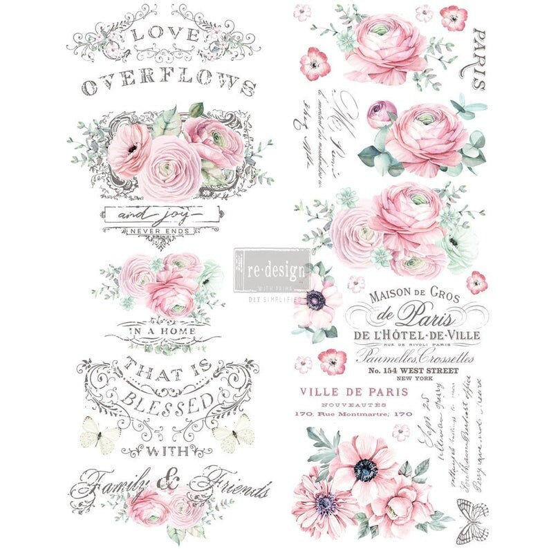 Overflowing Love transfer by Redesign with Prima 22"x30" - Same Day Shipping - Rub on Transfers - Furniture Transfers - Floral Decor - belleandbeau850