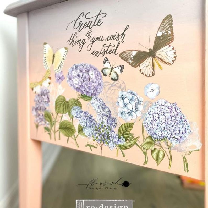Mystic Hydrangea transfer by Redesign with Prima 6"x12" - Same Day Shipping - Small Transfers - Floral Decor - Rub on Decals - Floral Decor - belleandbeau850