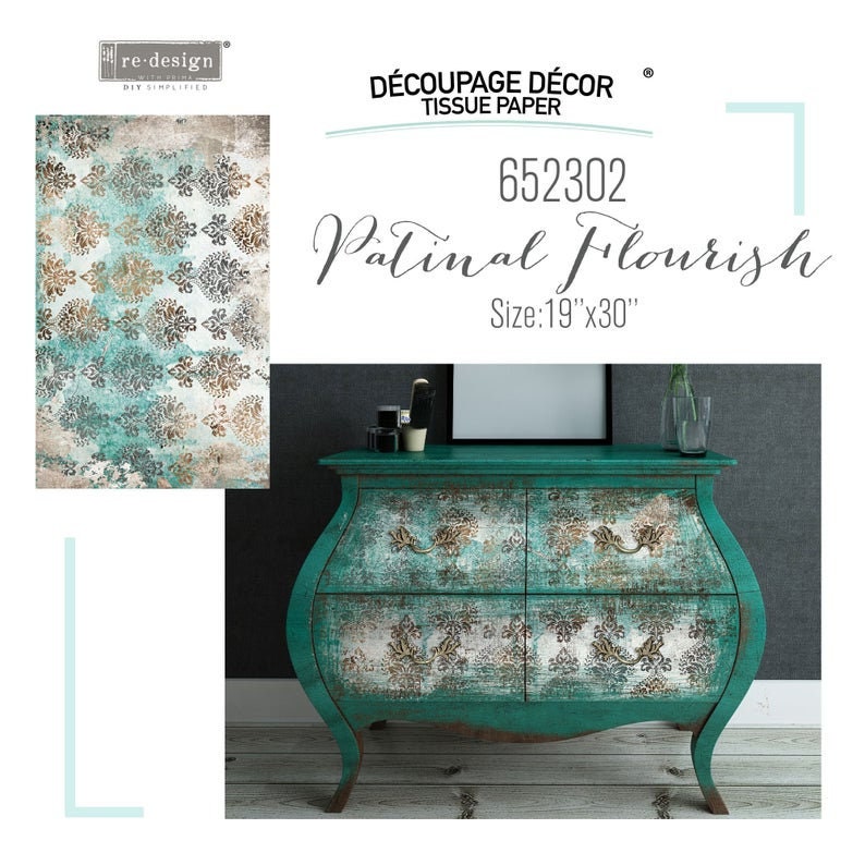 Patina Flourish Decoupage tissue paper 1 sheet Redesign by Prima - Same Day Shipping - Furniture Decoupage Paper - Mulberry Paper - belleandbeau850
