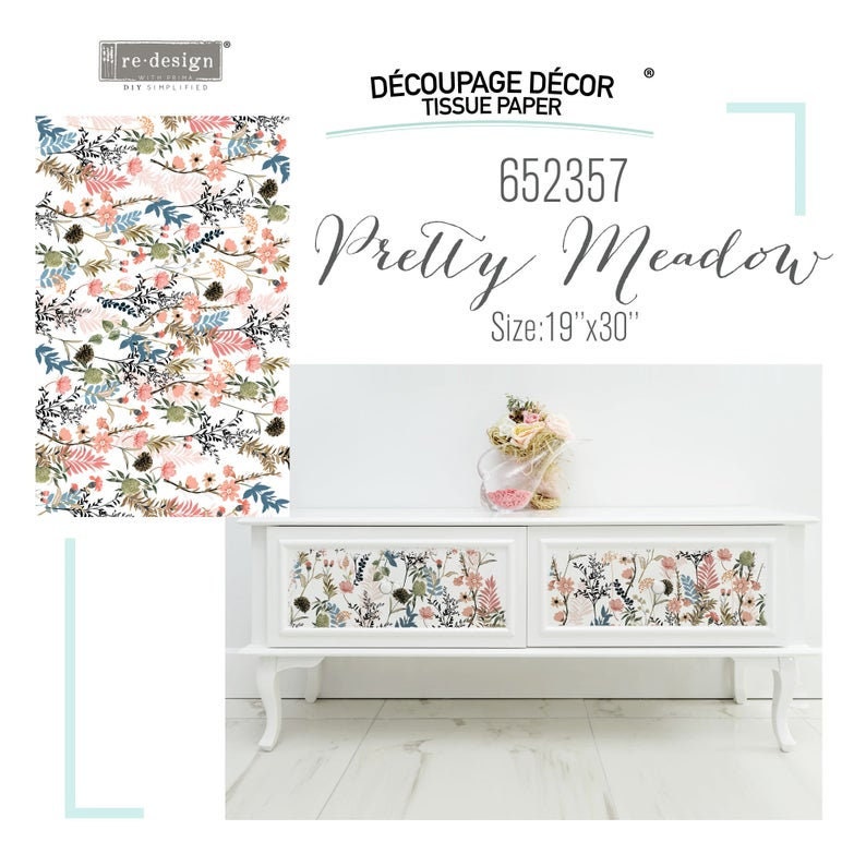 Pretty Meadows Decoupage tissue paper 1 sheet Redesign by Prima - Same Day Shipping - Furniture Decoupage - Floral Decor - Mulberry Paper - belleandbeau850