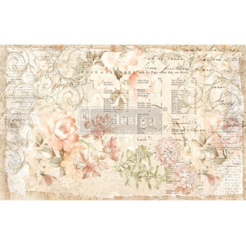 Floral Parchment Decoupage tissue paper 2 sheet Redesign with Prima - Same Day Shipping - Mulberry Paper - Furniture Decoupage -Floral Decor - belleandbeau850