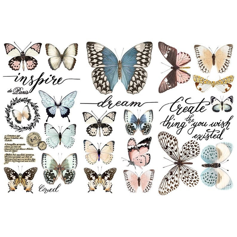 Papillon Collection transfer by Redesign with Prima 6"x12" - Same Day Shipping - Small Transfers - Rub on Transfers - Furniture Decals - belleandbeau850