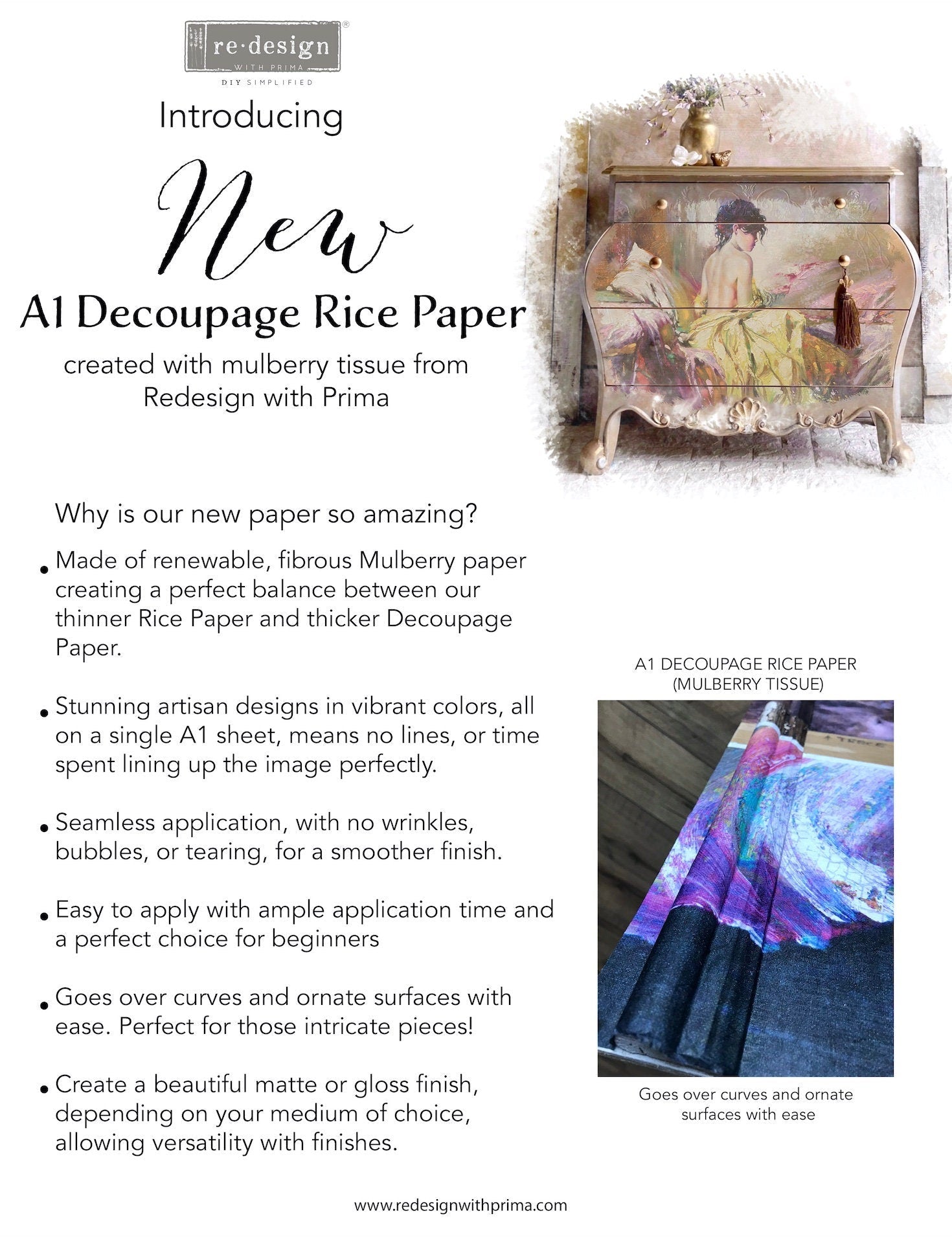 Peaceful A-1 Decoupage Paper by redesign with Prima 23.4"x33.1" - Same Day Shipping - Furniture Decoupage - Large Rice Paper Decoupage - belleandbeau850