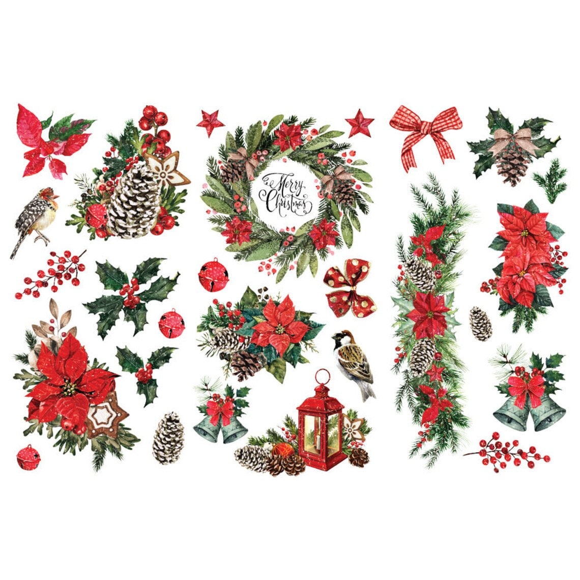 Classic Christmas transfer by Redesign with Prima 6"x12" - Same Day Shipping - Rub on transfers - Decor Transfer - Small Furniture Transfer - belleandbeau850