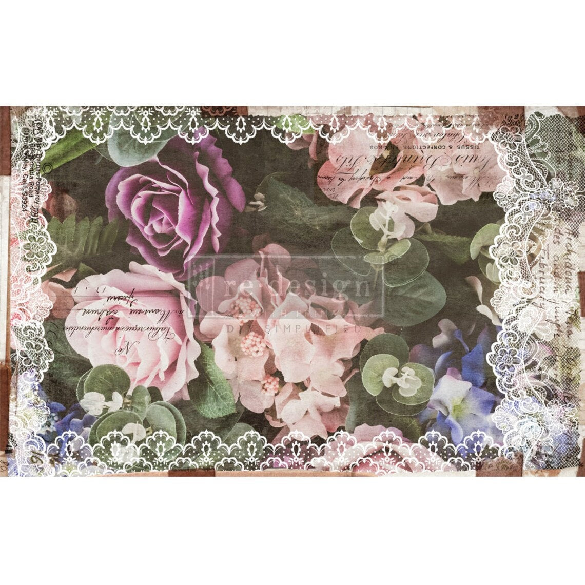 SAME DAY Shipping! Dark Lace Floral Decoupage tissue paper 1 sheet Redesign by Prima - belleandbeau850
