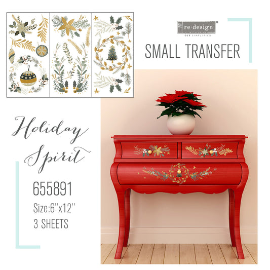 Holiday Spirit transfer by Redesign with Prima 6"x12" - Same Day Shipping - Christmas Decor - Rub On Transfers - Small Decor Transfers - belleandbeau850