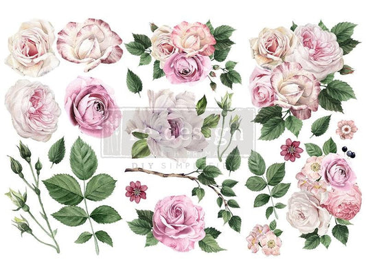 Delicate Roses transfer by Redesign with Prima 6"x12" - Same Day Shipping - Rub on Decals - Furniture Transfers - Small Transfers - Floral - belleandbeau850