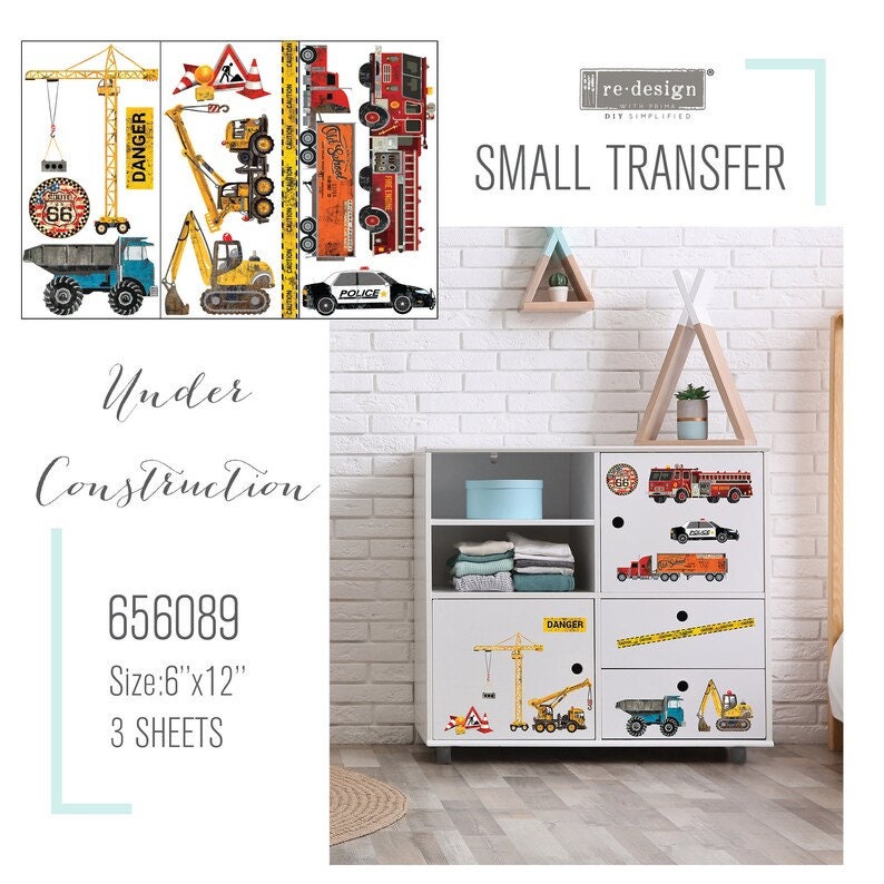 Under Construction transfer by Redesign with Prima 6"x12" - Same Day Shipping - Rub on Transfers - Furniture Decal - Small Transfers - belleandbeau850