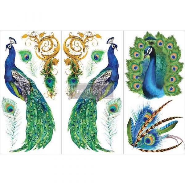 NEW! Peacock Paradise small transfer Redesign with Prima 6"x12" - Same Day Shipping - Rub On transfers - Decor transfer - furniture transfer - belleandbeau850