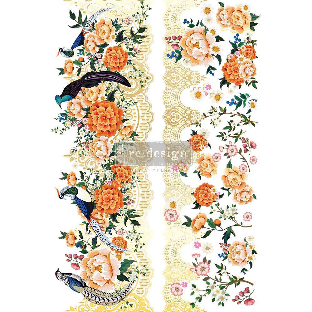 NEW! CECE Pheasants & Peonies transfer by Redesign Prima 24"x35" - Same Day Shipping - Rub on Transfer - Decor Transfer - Furniture Transfer - belleandbeau850