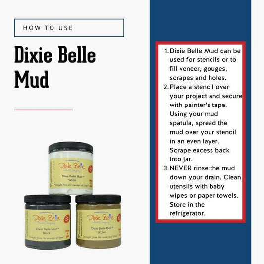 Dixie Belle Mud Wood Putty Filler - Same Day Shipping - Spackle - Wood Filler - Black - White - Brown - Wood Filler - Raised Stencil Medium - belleandbeau850