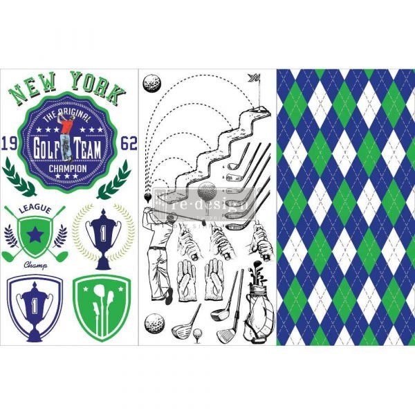 NEW! Golf small transfer by Redesign with Prima 6"x12" - Same Day Shipping - Rub On transfers - Decor transfers - furniture transfers - belleandbeau850