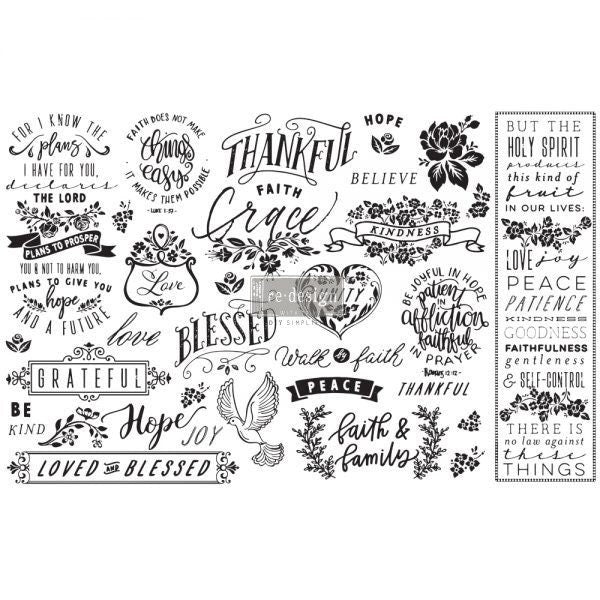 Thankful & Blessed Decoupage tissue paper 2 sheets Redesign with Prima - Same Day Shipping - Mulberry Paper - Furniture Decoupage Paper - belleandbeau850