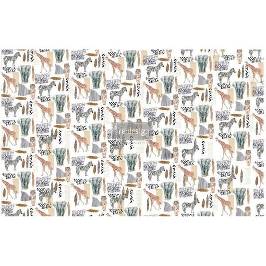 Safari Decoupage tissue paper 2 sheets Redesign with Prima - Same Day Shipping - Mulberry Paper - Furniture Decoupage Paper - Zoo Animals - belleandbeau850