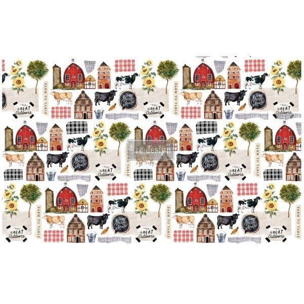 Farm to Table Decoupage tissue paper 2 sheets Redesign with Prima - Same Day Shipping - Mulberry Paper - Furniture Decoupage Paper - belleandbeau850